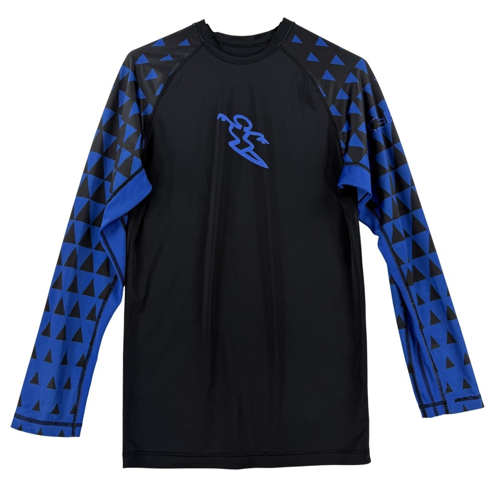 Da Hui Rash Guard Long Sleeve Shirt Medium Black Blue Triangle Surf Logo Top‎